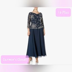 🔥NWT🔥OBO🔥 🟠 J Kara Women's Plus-Size 3/4 Cowl Neck Long Dress Size 16